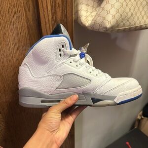 White and Blue High-Top Sneakers